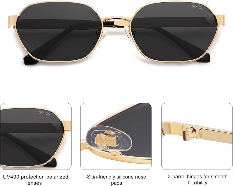 Sojos نظارات شمسية سداسية عصرية للنساء والرجال، حماية UV400، نظارات مستطيلة عتيقة SJ1238 - Image 4
